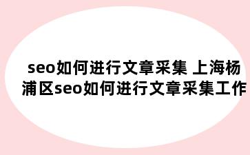 seo如何进行文章采集 上海杨浦区seo如何进行文章采集工作